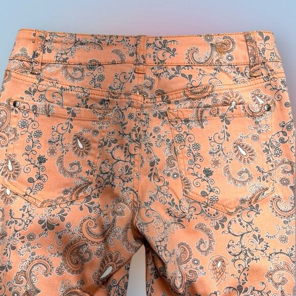 TRUE FREEDOM Women’s 5 (Juniors) Peach Paisley Skinny Jeans - Picture 3 of 3